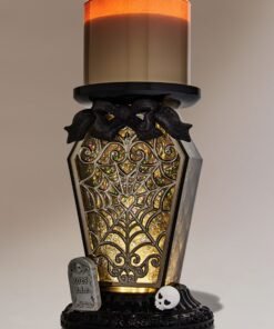 Light-Up Coffin Waterglobe 3-Wick Candle Holder